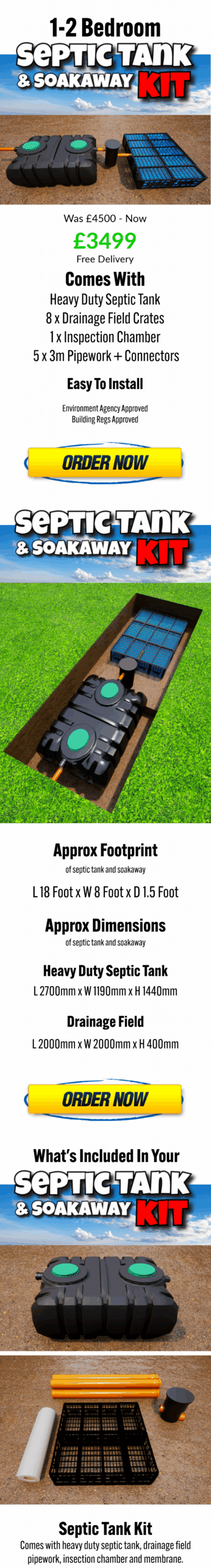 Builders Yard UK 1-2 Bedroom Septic Tank Kit with shallow dig tank