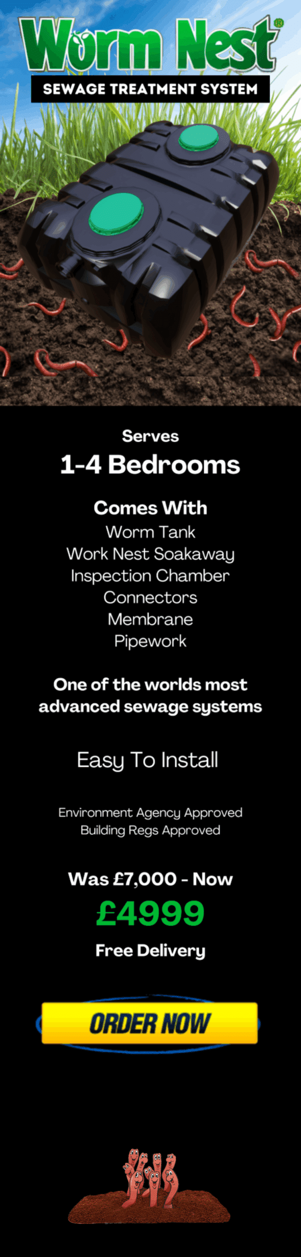 Compact Small Wormnest sewage treatment plant in a garden, utilizing worm-powered technology for eco-friendly wastewater treatment in small homes.